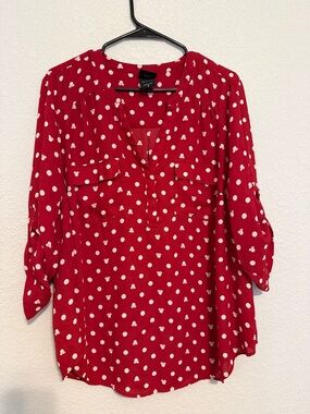 Disney Red Polka Dot Women's Blouse - White Dot Pattern